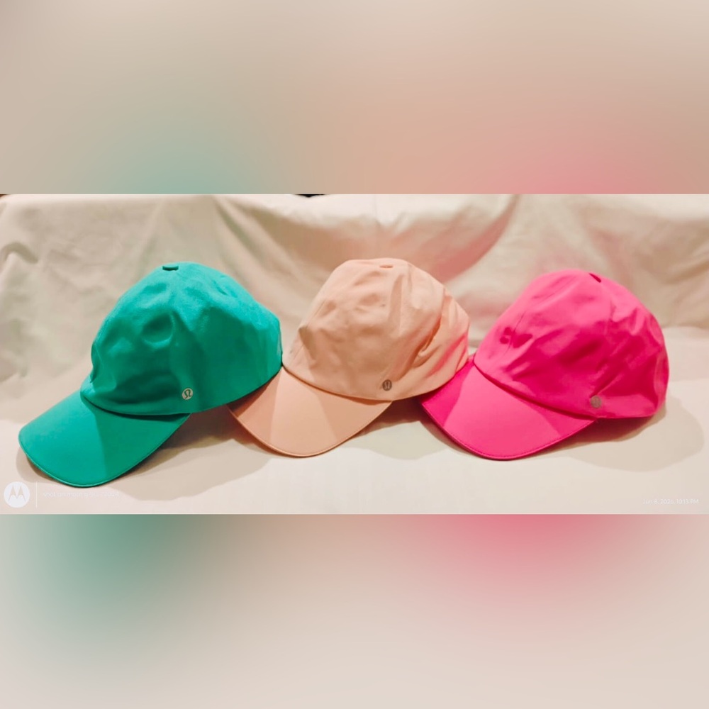 Lululemon Green Peach and Hot Pink Caps Trio Set NWOT